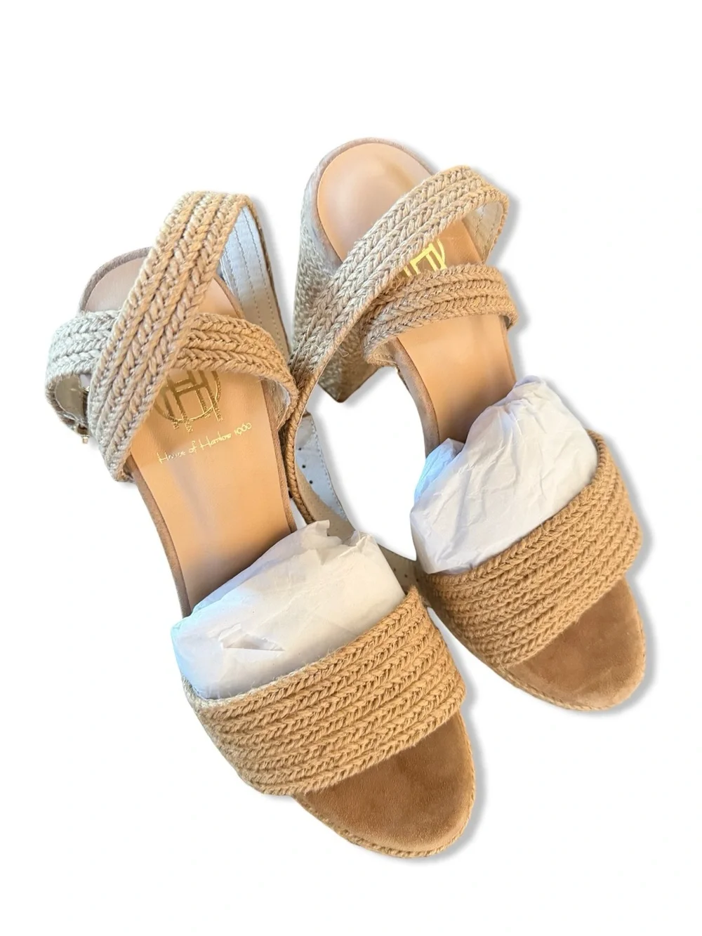 House of Harlow 1960 REVOLVE Artisan Heels Natural Tan Braid Platform Sandals 8